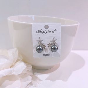 925 Silver Black Pearl & Cubic Zirconia Drop Earning